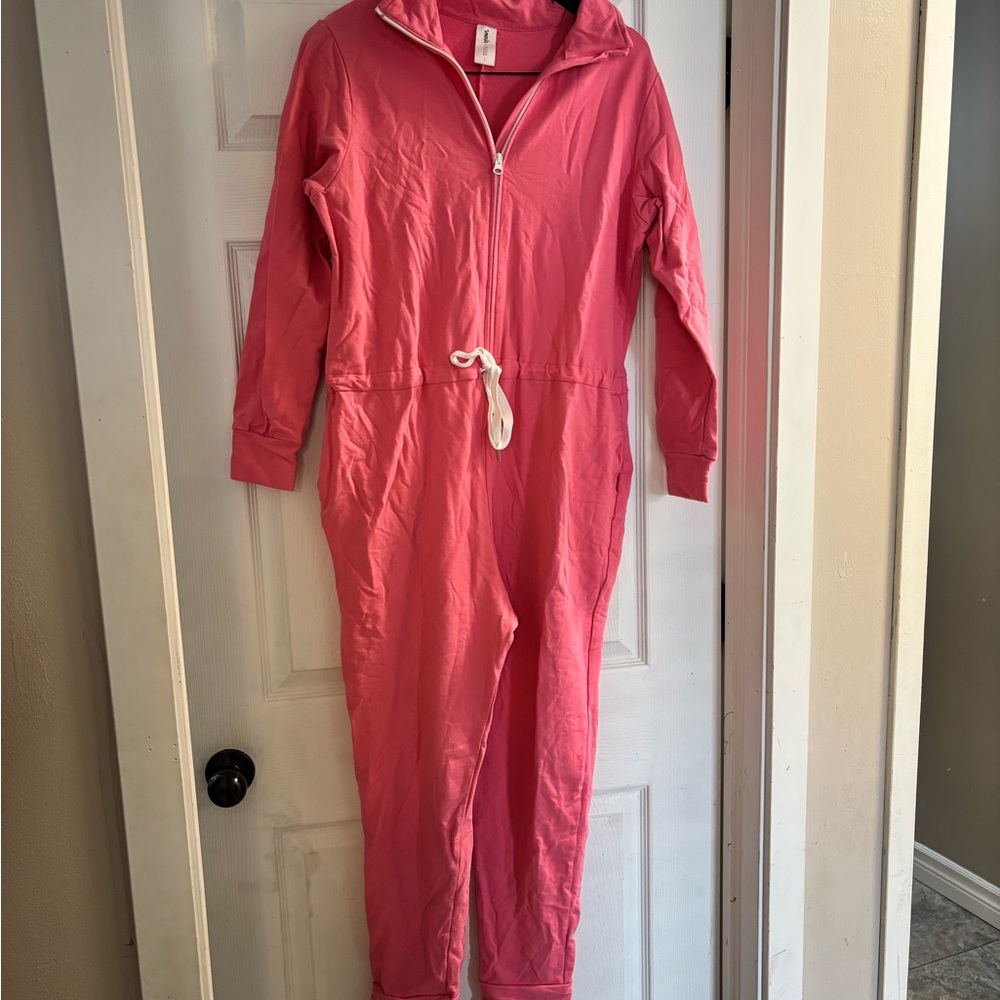 Smash + Tess Cozy Pink Hooded Jumpsuit with Drawstring Waist